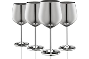 WOTOR Copa de vino de acero inoxidable juego de 4, 540ml inquebrantable metálicas Copas de vino, Adecuado para exteriores, viajes, camping, piscinas (Plata)