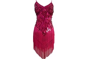 Grouptap Womens flapper gatsby sequin tassel ballroom dance sling skirt blue/purple/pink red latin salsa tango samba cha cha rumba dress size 6/8/10/12