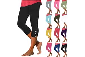 VPQILH Women 3/4 Length Leggings UK Sale, Ladies Elastic High Waist Cropped Capri Trousers Plain Three Quarter Pants Stretch Slim Fit Bottoms Summer Pedal Pusher Tummy Control Sweatpants for Workout Gym Yoga