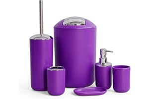 GMMH 6-Piece bathroom accessory set, soap dispenser, holder, toilet brush, bathroom set, purple, design 2