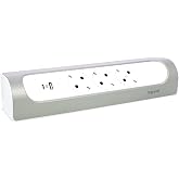 LEGRAND Angle Power Strip, 2 USB A-C, 3 Sockets, S/Cable, Bl/Alu 694504 | Angled Power Strip, 2 Ports USB A &amp; C, No Switch, w
