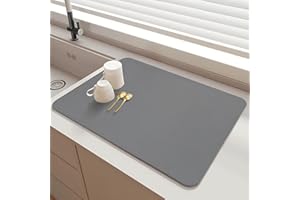 SOQKEEN Alfombrilla Escurreplatos 30x40cm, Súper Absorbente, Plegable, Antideslizante y de Secado Rápido para Fregadero, Encimera de Cocina y Cafetera (Gris Claro)