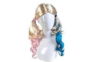 Partilandia Peluca para mujer Harley Quinn Colores Azul y Rojo para Halloween o Carnaval