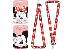 Cordón para el Cuello,Hilloly 2PCS Cordón de Mickey Minnie, Lanyard con Soporte para Tarjetas, Cordones de Mickey de Dibujos Animados con Funda de Tarjeta, para Tarjetas de Identificación