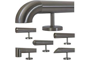 TIBU Handlauf Edelstahl 33,7 mm Geländer 0,3m - 6m, Länge 90 cm, Ende Bogen zur Wand und gerade Halter