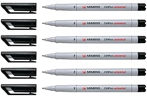 STABILO Lot de 6 Feutres pour Transaprent OHPen encre soluble Pte fine noir