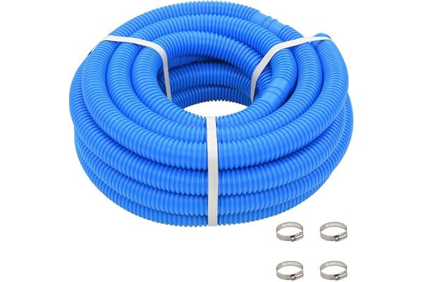 vidaXL Tuyau de Piscine avec Colliers de Serrage Bleu 38 mm 12m Tuyau de Pompe