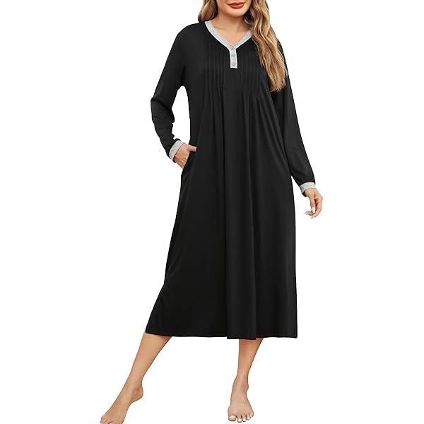 Aseniza Damen Nachthemd Langarm - Viskose Spandex, Viktorianischer Stil Mit Spitze