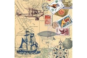 MEINE SERVIETTE Lot de 20 serviettes de table 33 x 33 cm Motif du monde Around the World Avion Bateau Mer See Timbre