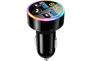FM-sändare för bil, Bluetooth bil 5.0-adapter i metall med dubbel USB-laddare, MP3-spelare, handsfree-samtal, LED-display, tr