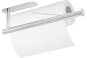 YIHATA Portarotolo da cucina sotto l'armadio, porta asciugamani di carta da cucina autoadesivo o forato con freno a strappo e strappo con una sola mano, per cucina e bagno