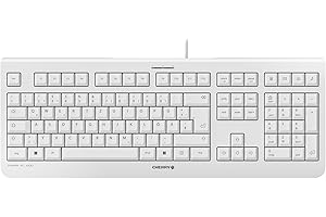 ‎CHERRY Cherry KC 1000 USB Keyboard Flat Design Wired "The Blue Angel" GS Approval QWERTZ Business Keyboard German Layout, white-grey