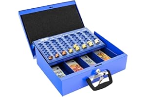 Rottner Geldkassette Brüssel mit Münzzählbrett geeignet für den Geldtransport blau T04002