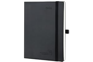 POPRUN Kalendarz 2026 Tygodniowy Pionowy Agenda 22 x 16,5 cm, Miękka Okładka ze Skóry Wegańskiej, Planner 2026 z Miesięcznymi Znacznikami, Gruby Papier 100 GSM, Czarny