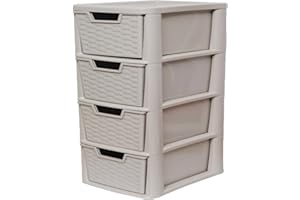 SIDSONS Large Plastic Rattan Style Storage Drawer (Rattan/Mushroom, 4 Tier)