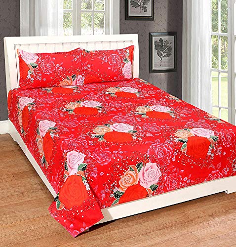 Cozyland 180 TC Polyester Double Bedsheet with 2 Pillow Covers - Floral, Red 2