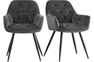 ‎JYMTOM JYMTOM Esszimmerstühle mit dickem Samtstoff gepolsterter Sitz, Metallbeinen, Armlehnen und Rückenlehne Eckstuhl für Lounge Wohnzimmer(grau,2)