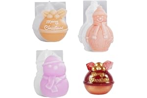 Bekecidi 3 Pcs Christmas Candle Moulds Silicone, Snowman Silicone Candle Moulds Merry Christmas Bell Epoxy Resin Moulds DIY Craft Resin Casting Molds for Making 3D Candles Soap Xmas Ornament
