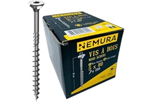 Nemura Lot de 200 Vis à Bois 5 x 80 mm - en Acier Zingué à Tête Fraisée - vis à bois Torx - Visses Spéciales pour Bois et Aggloméré- Haute Qualité Durable - Marque Francaise
