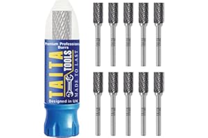 TAITATOOLS Carbide Burr 1/4" Shank, SA-3 Tungsten Double Cut Rotary Die Grinder Bits - Cutting Burrs for Milwaukee, Dewalt and Makita Die Grinder Accessories - Wood Carving Metal Working & Sturdy Storage Case