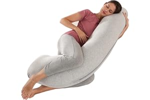 Wndy's Dream Cuscino di supporto a forma di L, cuscino per gravidanza con imbottitura in cotone di alta qualità per il recupero sportivo, sollievo dal dolore a schiena, collo e gambe, con federa