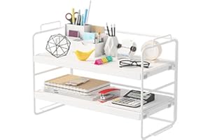 LACUSMALL Schreibtisch-Aufbewahrungsregal, Schreibtisch-Organizer, Mehrzweck-Bücherregal für Büro, Zuhause, Desktop-Display-Regal, Schreibtisch-Ständer, Bücherregal (Weißes Regal - Weißes Brett, 2Tier)