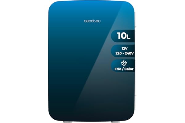 Cecotec Mini Nevera de 10L Bolero MiniCooling 10L Bahamas Pat 1. Funcionamiento 12V-220V, Compatible Coche y Caravanas, Función Enfriamiento y Calentamiento, Rango Temperatura 7-65º, Fácil Transporte