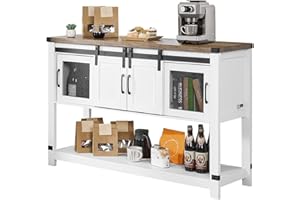 VEVOR Coffee Bar Cabinet, 47.3 x 15.7 x 32.7 in Farmhouse Coffee Bar Cabinet with 4-Tier Storage, Table with Barn Doors, Farmhouse Sideboard Buffet for Living Room, Entryway