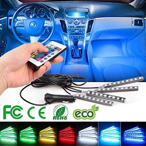 LIGHTUPRO Car LED Strip Lights Atmosphere lamp,24Key Wireless Remote Control Lighting,4pcs x 9LEDs Multicolor Waterproof Light Bars,Under Dash Lighting Kit (24Key Remote Control)