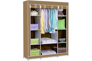 EA ARENA Fabric Canvas Wardrobe Cloth Wardrobes For Bedroom Clothes Storage Organiser with Hanging Rail Storage Cupboard Unit for Bedroom Living Room,Bedroom Storage (Brown)