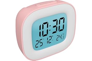 ‎HOMVILLA HOMVILLA Wecker Digital, Wecker Batteriebetrieben Bettseite - Tischuhren mit Temperaturanzeige, Schlummerfunktion und Hintergrundbeleuchtung für Reisen, Schlafzimmer(Rosa)