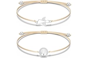 CULEB Pulsera Ángel de la Guarda + Pulsera Árbol de la Vida,Pulsera de Amuletos de la Suerte de Plata con Cordón Trenzado Ajustable,Regalos de Confirmación, Bautismo y Comunión para Niñas y Mujeres