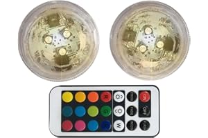 Teksome Luci impermeabili a disco, impermeabili, piccole lampade con telecomando, alimentate a batteria, che cambiano colore, per vasi, acquari