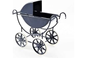 MELODY JANE Dolls House Navy & White Baby Pram1:12 Scale Old Fashioned Nursery Furniture