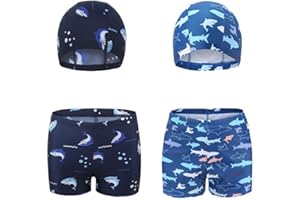 FedMois Costume da Bagno Tuta da Piscina Bambino Ragazzo Confezione da 4 Pezzi, 2 Pantaloncini + 2 Cappellini
