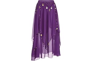 Alvivi Femme Jupe De Danse Orientale Jupe De Danse du Ventre en Mousseline De Soie Jupette Longue Tenue Compétition Performance