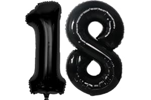 Elizakumi Schwarz Nummer Ballon 18/81 Luftballon Zahl 18th 81th Ballon Zahl Für Männer Mädchen, Geburtstag Helium Folienballon Zahlenballon 18/81 Schwarz / 40 Zoll