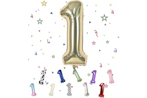 ONEHOUS Number 1 Balloon, Champagne Gold 1 Number Balloons, 40" Gold 1 Balloons, 1st Birthday Balloon for, Number 1 Light Gold Digital Balloons for 1st Birthday Decorations Graduation Anniversary Party