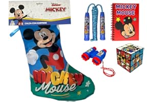 CARTOON Calza della befana con Accessori Topolino Disney calzettone con 4 Giochi per Bambini