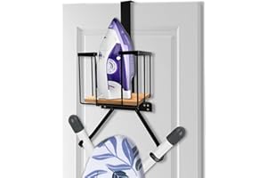 APEXXUS Support mural pour planche à repasser - Pour planche à repasser avec grand panier de rangement et crochets solides - Support pour fer à repasser et planche à repasser pour la buanderie - Maintient le