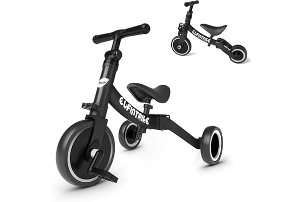 besrey 5 en 1 Tricycle Enfant bébé évolutif 1-4 Ans,Vélo Draisienne,Vélo sans Pédale,Noir