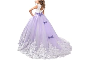 FYMNSI Vestito da Prima Comunione per Bambini Ragazza di Fiori Maxi Abito Lungo Tulle Vintage Pizzo Principessa Senza Maniche Abito da Cerimonia Formale Nuziale Damigella d'Onore 2-13 Anni