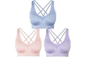 NAKQU Sujetadores Deportivos para Mujer con Espalda Cruzada y Tirantes Acolchados para Yoga, Entrenamiento, Fitness, Soporte Medio