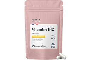 Vitamine B12 1000 µg Vegan, Cure de 2 mois, Réduit la Fatigue & Soutient le Système Nerveux, 60 Gélules Végétales, 100% Méthylcobalamine Pure, Fabriqué en France, Essentials by Novoma