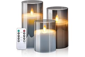 XEMQENER LED Candles, 3 PCS Candles Flickering with Remote Timer Dimmer, Flameless Candles with Real Wax Candle Pillars, Realistic Dancing Flame Fake Candles for Party Wedding Festival Decor