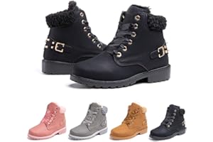 HITMARS Stivali Invernali Donna Scarpe da Neve Stringati Pelliccia Caldo Snow Boots Caviglia Stivaletti Piatto Outdoor Stivali Nero Grigio Cachi Rosa Numero 36-43 EU