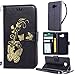 Produktbild Owbb Hülle für Samsung Galaxy A3 (2016) A310 4.7zoll Handyhülle PU Ledertasche Flip Cover Wallet Case mit Stand Function Innenschlitzen Design Bunte Bronzing Schmetterling Blume Schwarz