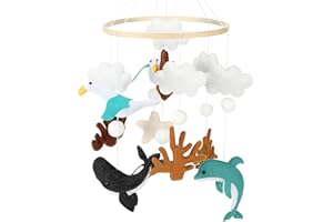Farerkass Mobile Baby Bed Bell Made of Wood with Underwater Animals, Removable Felt Crib Pendant, Soothing Bed Bell for Baby, Newborn, Gift for Baby Boys and Girls