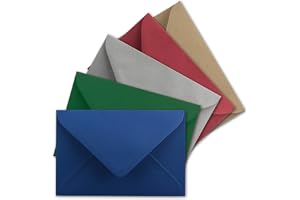 25 x färgglada julkuvert i DIN C8, 7,6 x 5,2 cm med våtstängning, 5 färger