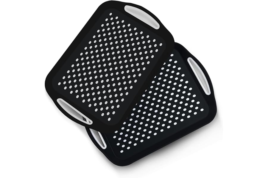 Essen 2-Pack Serving Tray Set – Non-Slip Lap Boards with Grip Handles, Ideal for Food Prep, Tea, Breakfast in Bed – Plastic Tray for Stable Dining – Dishwasher Safe (Black/Black)